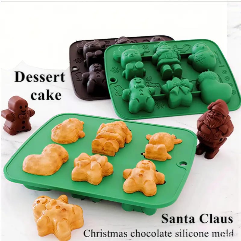 Skytail قوالب سيليكون عيد الميلاد 6 تجويف 3D سانتا كلوز رجل خبز الزنجبيل الرنة رجل الثلج لخبز الشوكولاتة والحلويات وكعك عيد الميلاد وكعك الكب كيك والمافن والهلام وذوبان الشموع وصنع الصابون اليدوي - Image 3