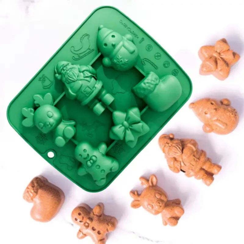 Skytail قوالب سيليكون عيد الميلاد 6 تجويف 3D سانتا كلوز رجل خبز الزنجبيل الرنة رجل الثلج لخبز الشوكولاتة والحلويات وكعك عيد الميلاد وكعك الكب كيك والمافن والهلام وذوبان الشموع وصنع الصابون اليدوي - Image 4