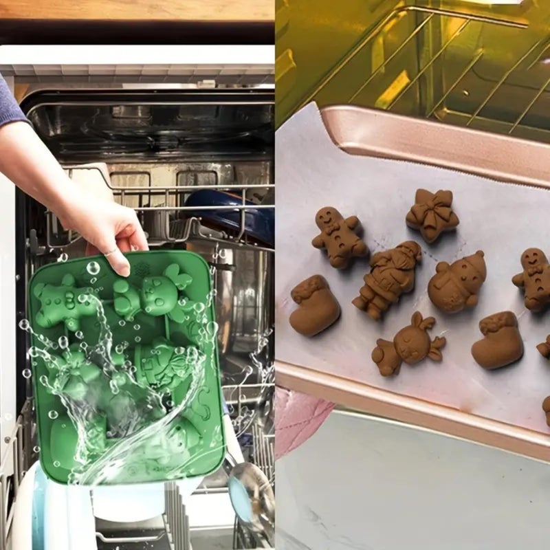 Skytail قوالب سيليكون عيد الميلاد 6 تجويف 3D سانتا كلوز رجل خبز الزنجبيل الرنة رجل الثلج لخبز الشوكولاتة والحلويات وكعك عيد الميلاد وكعك الكب كيك والمافن والهلام وذوبان الشموع وصنع الصابون اليدوي - Image 5