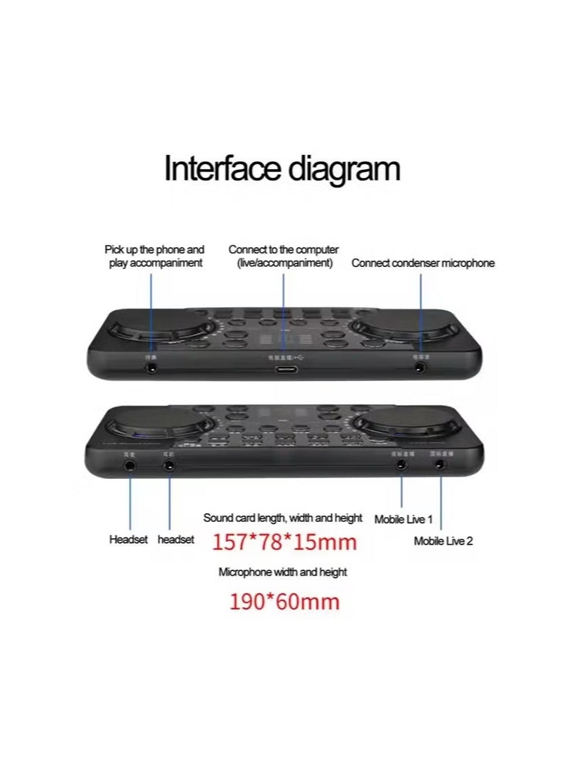 بطاقة صوت V300 Pro للبث المباشر مع 10 تأثيرات صوتية 4.0 وواجهة صوتية وخلاط لتسجيل استوديو الموسيقى والكاريوكي - Image 4