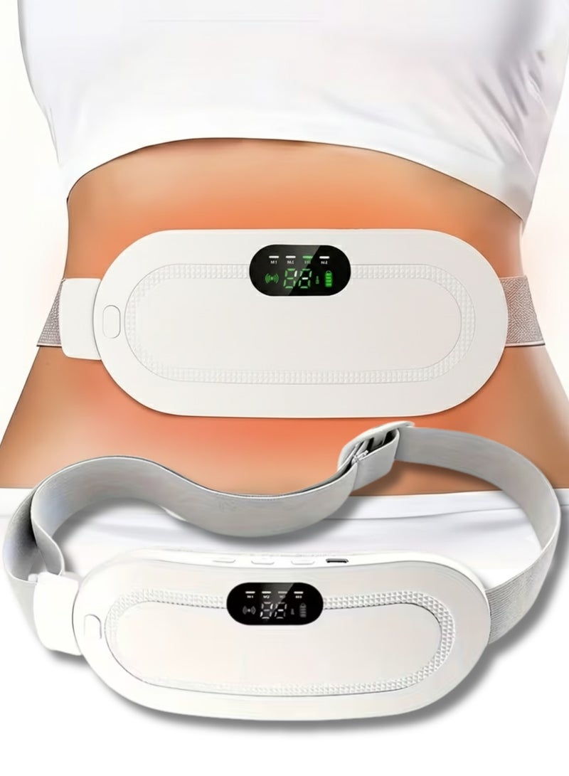 ZedAura Portable Cordless Heating Pad for Menstrual Cramps & Back Pain Relief Rechargeable Electric Heat Belt with 3 Heat Levels & 4 Vibration Modes, Wearable, Wireless,Periods Cramp Belt, Menstrual heating Pad, White - Image 1