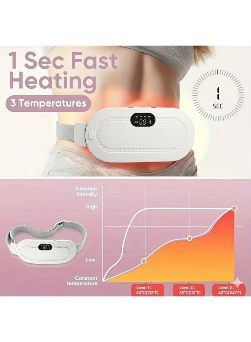 ZedAura Portable Cordless Heating Pad for Menstrual Cramps & Back Pain Relief Rechargeable Electric Heat Belt with 3 Heat Levels & 4 Vibration Modes, Wearable, Wireless,Periods Cramp Belt, Menstrual heating Pad, White - Image 3