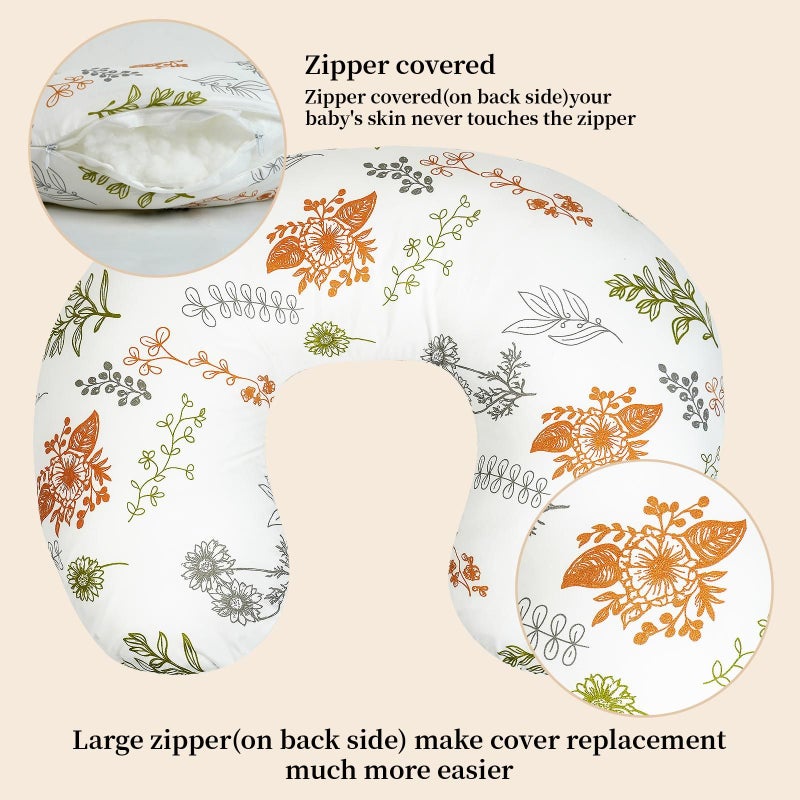 Large U Shaped Nursing Pillow Gray Leaf Breastfeeding Support Cushion With Removable Washable Cover Lightweight Soft Multifunctional Pregnancy And Baby Feeding Pillow For Newborns And Mothers - Image 3