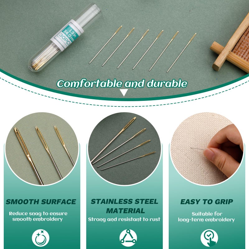 Fteven 30PCS Cross Stitch Needles, Size 26 Stainless Steel Embroidery Needles, Large Eye Hand Sewing Needles Blunt Golden Color with Box for Hand Sewing, Cross Stitching - Image 4