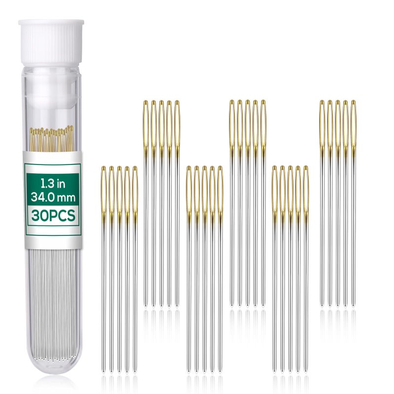 Fteven 30PCS Cross Stitch Needles, Size 26 Stainless Steel Embroidery Needles, Large Eye Hand Sewing Needles Blunt Golden Color with Box for Hand Sewing, Cross Stitching - Image 1