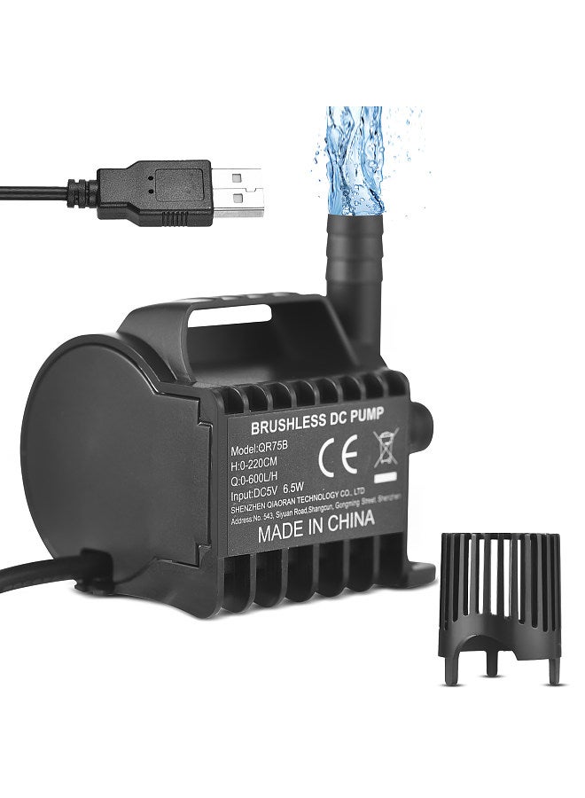 Generic Submersible Water Pump Electric 600L/H Small Fountain Pump with Max 7.2ft Lift, 6.5ft USB Cable and Suction Cup Base, Portable Mini Pump for Fish Tank, Pond, Aquarium, Pet Drinking - Image 1