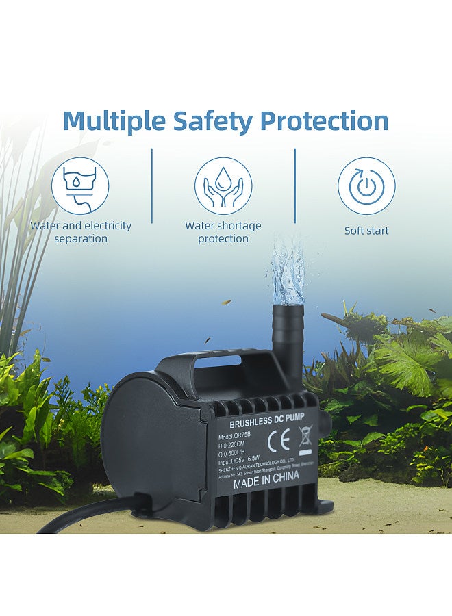 Generic Submersible Water Pump Electric 600L/H Small Fountain Pump with Max 7.2ft Lift, 6.5ft USB Cable and Suction Cup Base, Portable Mini Pump for Fish Tank, Pond, Aquarium, Pet Drinking - Image 2