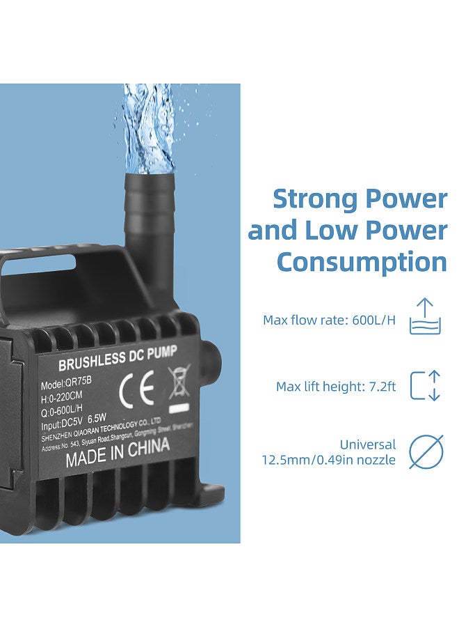 Generic Submersible Water Pump Electric 600L/H Small Fountain Pump with Max 7.2ft Lift, 6.5ft USB Cable and Suction Cup Base, Portable Mini Pump for Fish Tank, Pond, Aquarium, Pet Drinking - Image 5