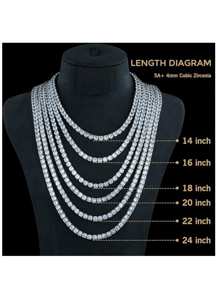 MDFUN - Tennis Necklace 18K White Gold Plated | 4.0mm Round Cubic Zirconia Cut Faux Diamond Tennis Chain for Women and Men - Image 1