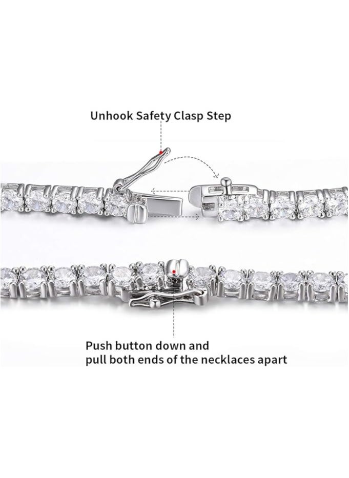 MDFUN - Tennis Necklace 18K White Gold Plated | 4.0mm Round Cubic Zirconia Cut Faux Diamond Tennis Chain for Women and Men - Image 1