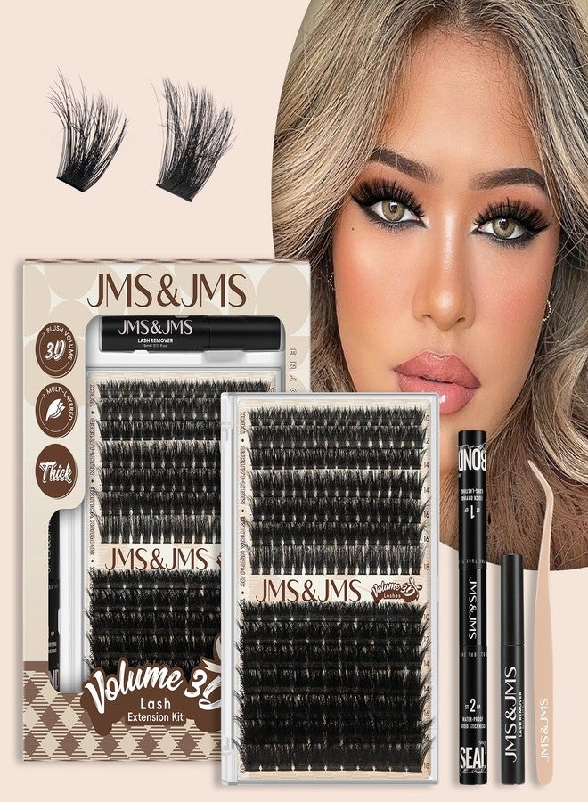 JMS&JMS Lash Clusters Kit 100D+200D Thick Cluster Lashes 3D Effect Eyelash Clusters Kit 10-18mm Volume Eyelash Clusters D Curl 3D Wispy Lash Clusters DIY Lash Extension Kit - Image 1