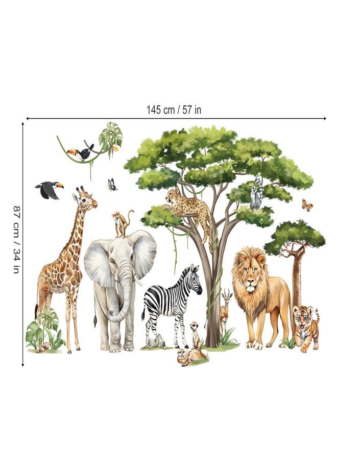 decalmile Large Safari Animals Tree Wall Stickers Jungle Animals Giraffe Elephant Lion Leopard Wall Decals Baby Nursery Kids Room Wall Decor(XXL) - Image 5