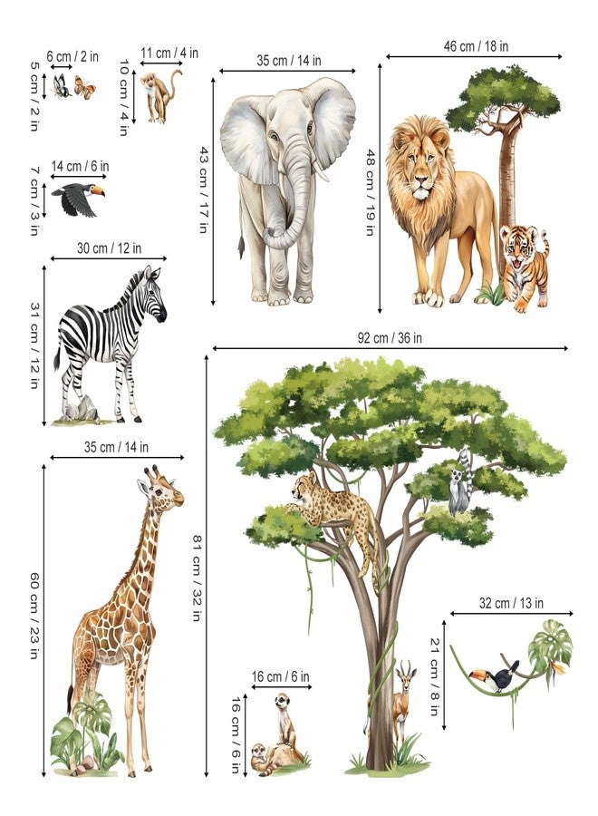 decalmile Large Safari Animals Tree Wall Stickers Jungle Animals Giraffe Elephant Lion Leopard Wall Decals Baby Nursery Kids Room Wall Decor(XXL) - Image 4