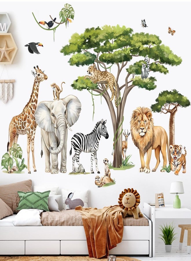 decalmile Large Safari Animals Tree Wall Stickers Jungle Animals Giraffe Elephant Lion Leopard Wall Decals Baby Nursery Kids Room Wall Decor(XXL) - Image 3