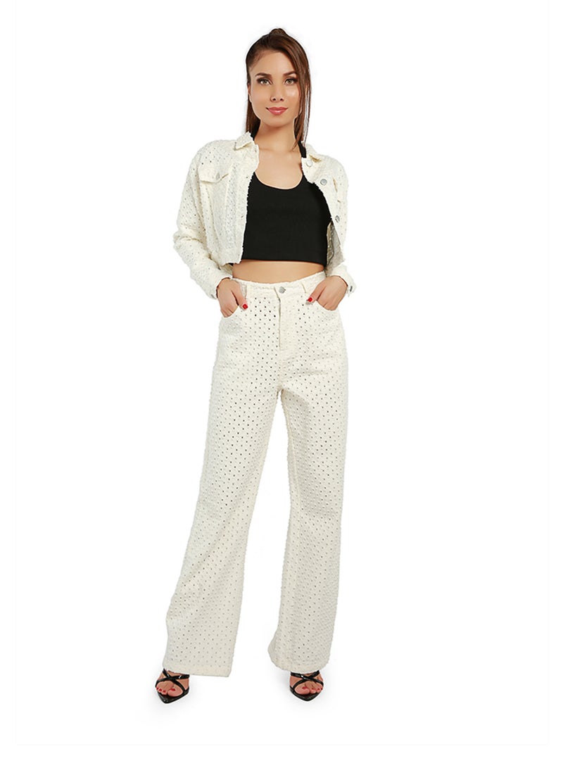 لندن راج جاكيت قصير من قماش دوبي أبيض سادة الملمس - Image 5