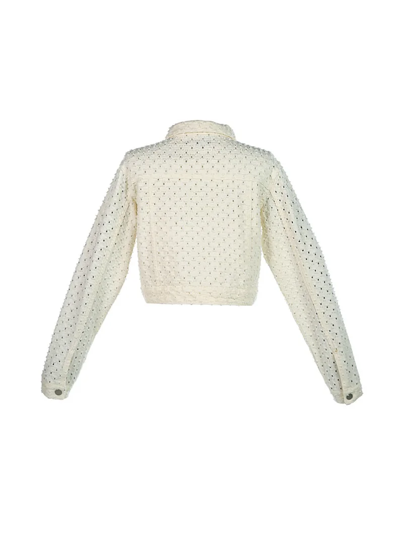 London Rag Solid Textured White Textured Dobby Crop Jacket