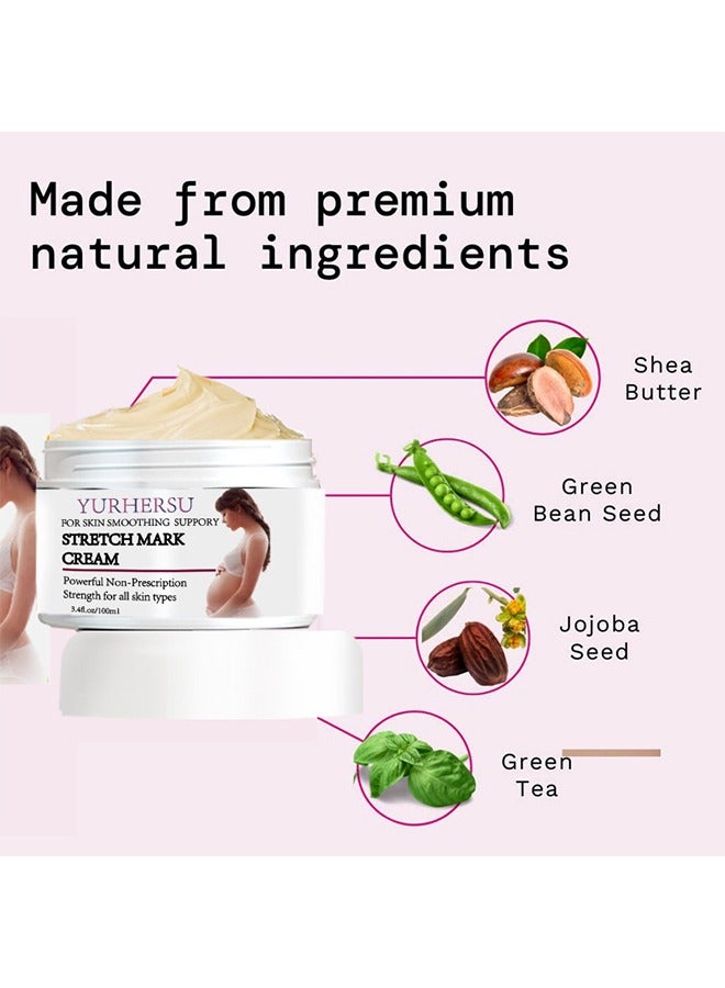YURHERSU كريم علامات التمدد ، كريم الوقاية من علامات التمدد للحمل ، مزيل كريم علامات التمدد ، كريم علامات التمدد لتدليك الجسم ، يقلل من ظهور الندبات ، العناية ببشرة البطن قبل الولادة وبعدها 100 مل - Image 2