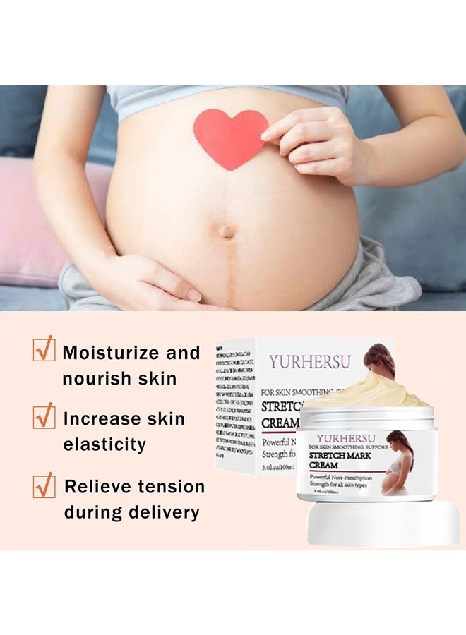 YURHERSU كريم علامات التمدد ، كريم الوقاية من علامات التمدد للحمل ، مزيل كريم علامات التمدد ، كريم علامات التمدد لتدليك الجسم ، يقلل من ظهور الندبات ، العناية ببشرة البطن قبل الولادة وبعدها 100 مل - Image 5