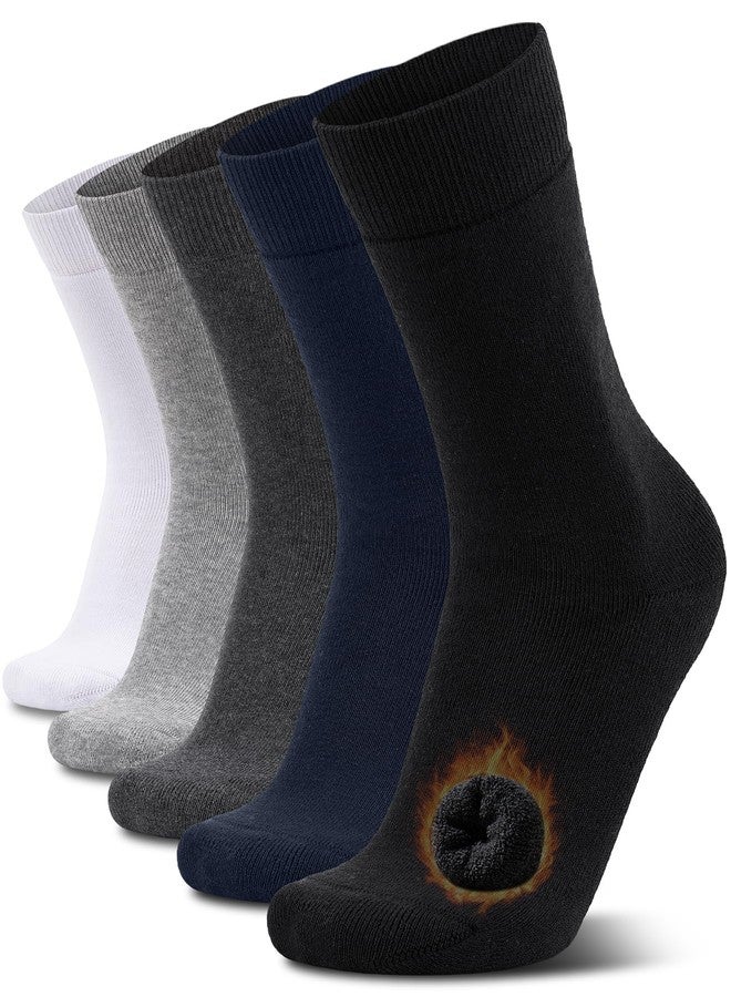 FuelMeFoot 5 Pairs Thermal Cotton Crew Socks for Men - Thick Warm Winter Socks For Hiking, Work, Gifts - Image 1