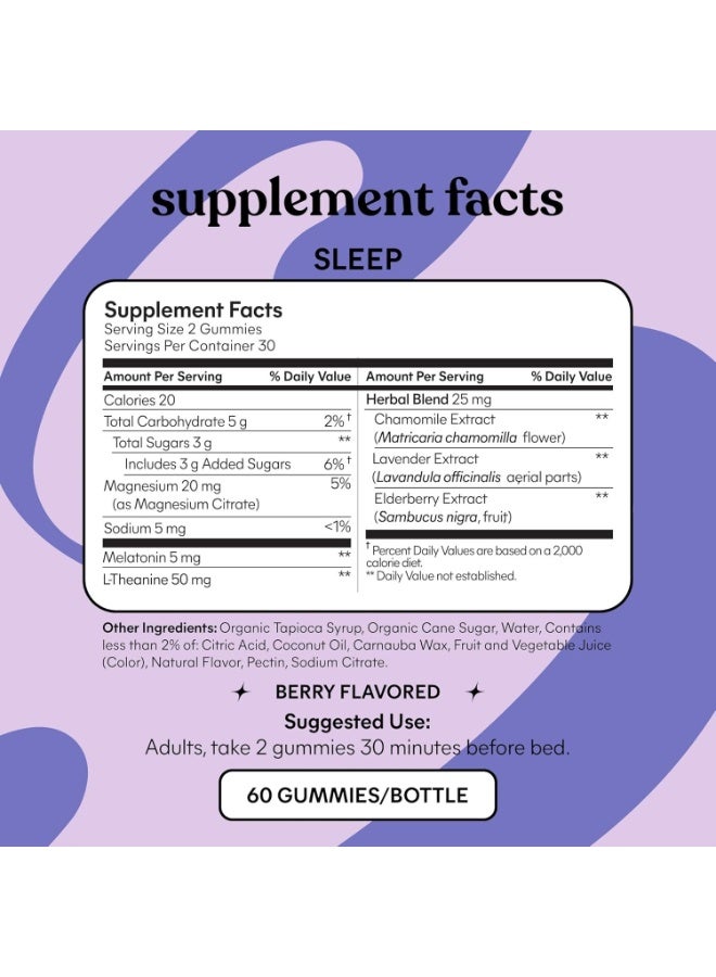 Lemme Sleep Gummies with 5mg Melatonin, Elderberry, Magnesium, L-Theanine, Chamomile and Lavender -  Berry Flavored (60 Count) - Image 4