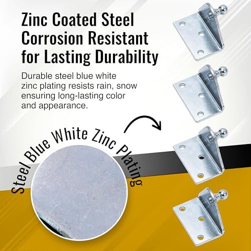 Pro Chutes 10MM Ball Stud Mounting Angled Silver Bracket for Gas Struts - Heavy Duty Lift Support Shock Brackets with Stainless Steel Screws - Ideal for Spring Hood Struts & Closer Piston Prop Mounts x4 Angled - Image 3