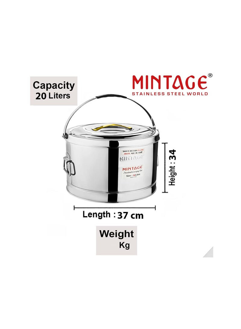 ضرب النقود Mintage Sambar Pot Stainless Steel 20 Liters | Sambar Pot with Lid | Casserole for Cooking | Casserole with Side Handles | Canteen & Hotel Casserole Container | Biryani Box Puff Insulated Hot & Cold  - Image 1