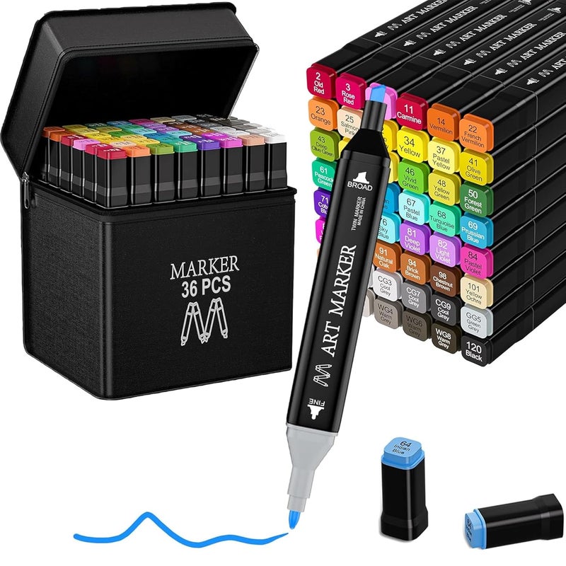 Bennort 36 Colors Alcohol Markers Sketch Pen with Carrying Case for Painting Sketching Calligraphy Drawing,Fine & Chisel Tip Art Markers Set,Permanent Colouring Marker for Kids Adult, Multicolor (36) - Image 1