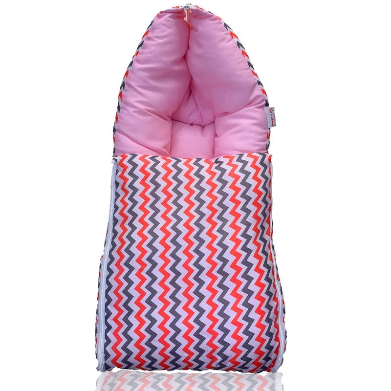 Kid's Charm Kids Charm MiniZigzag 3 in 1 Babys Cotton Bed Cum Carry Bed Printed Baby Sleeping BagBaby BedInfant Portable for Unisex Easily Portable Light Weight to Carry for New Born 04 Months Old Pink - Image 1