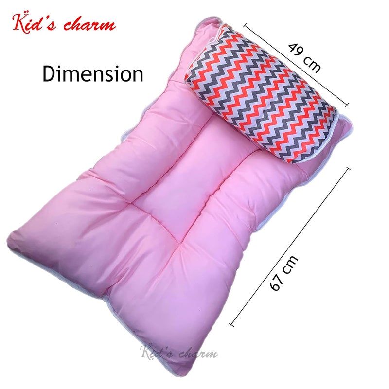 Kid's Charm Kids Charm MiniZigzag 3 in 1 Babys Cotton Bed Cum Carry Bed Printed Baby Sleeping BagBaby BedInfant Portable for Unisex Easily Portable Light Weight to Carry for New Born 04 Months Old Pink - Image 5