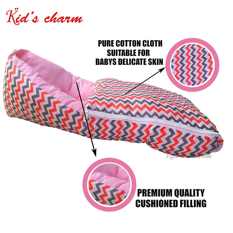 Kid's Charm Kids Charm MiniZigzag 3 in 1 Babys Cotton Bed Cum Carry Bed Printed Baby Sleeping BagBaby BedInfant Portable for Unisex Easily Portable Light Weight to Carry for New Born 04 Months Old Pink - Image 2