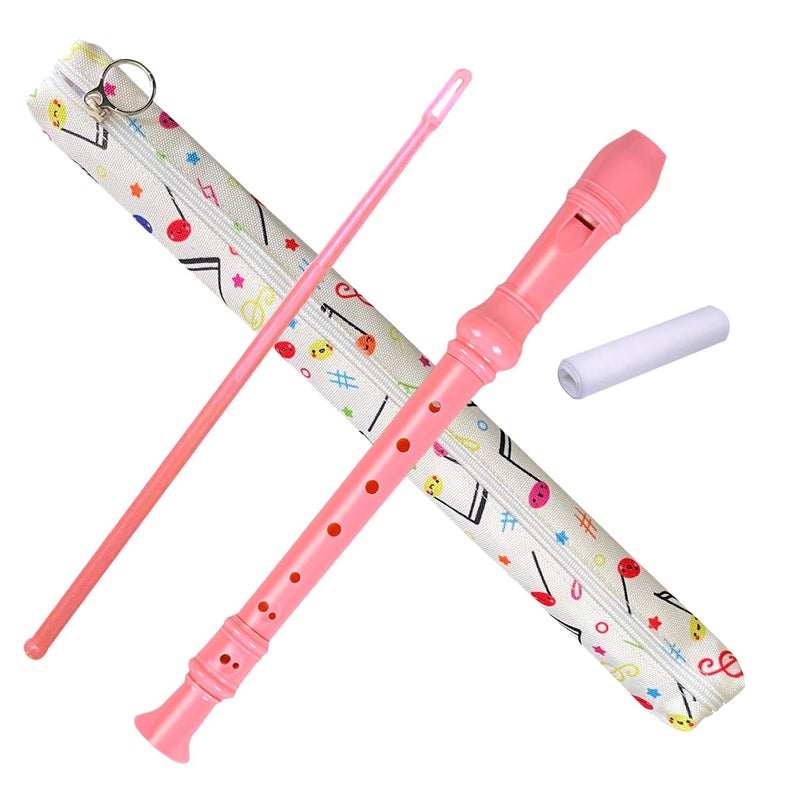 Auteey 8 Hole German style Soprano Recorder for Beginners,Music Flute with Gift Case Bag Cleaning Rod For Home Entertainment (Pink) - Image 1