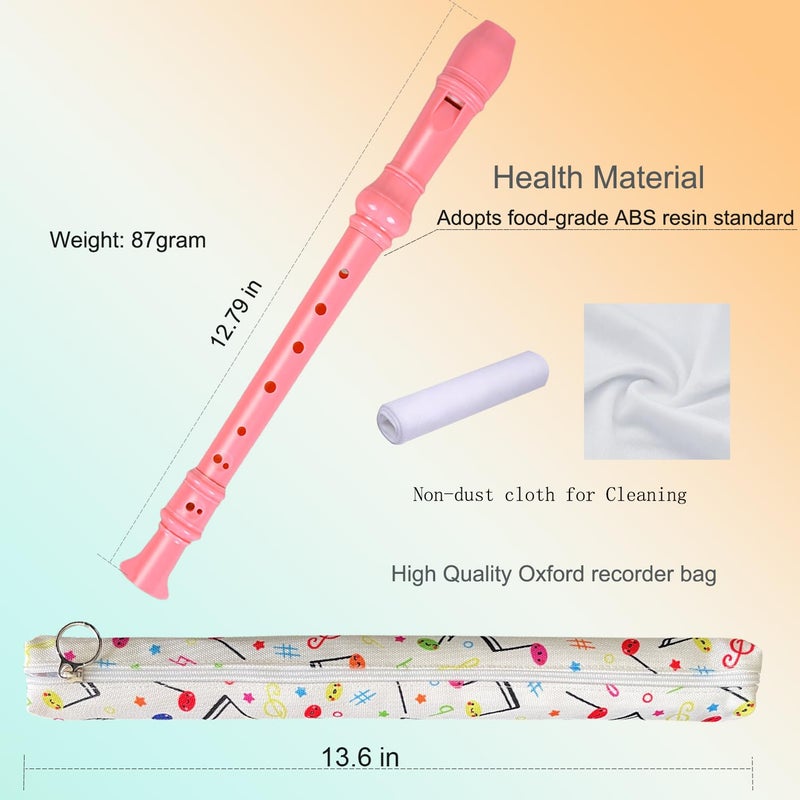 Auteey 8 Hole German style Soprano Recorder for Beginners,Music Flute with Gift Case Bag Cleaning Rod For Home Entertainment (Pink) - Image 2