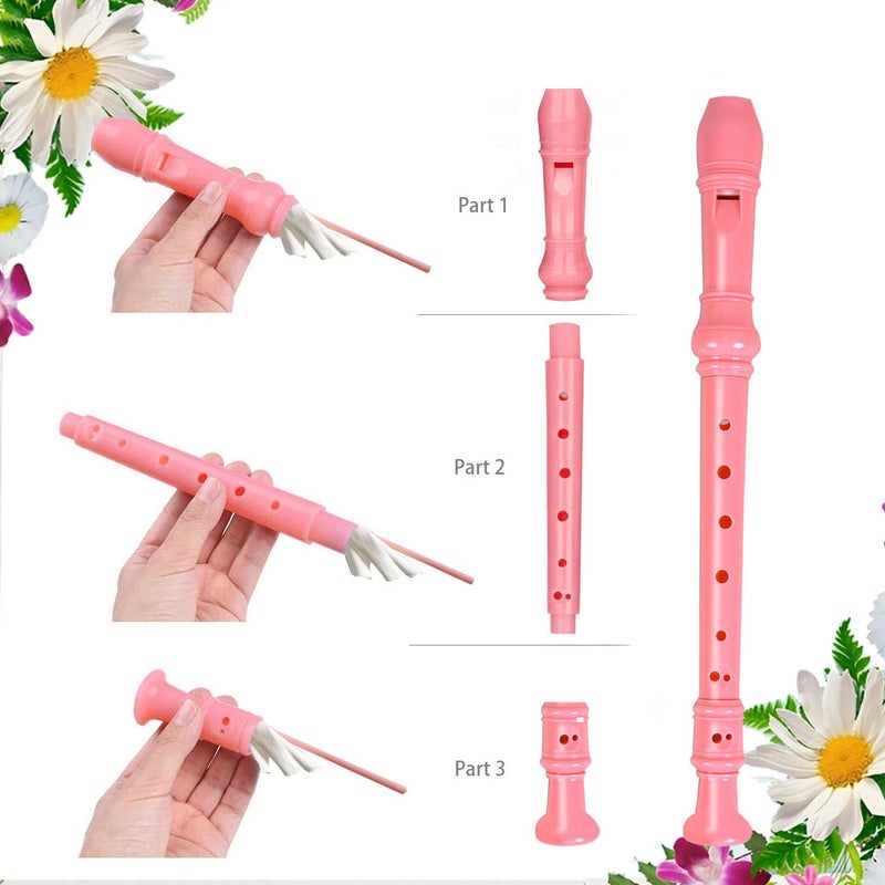Auteey 8 Hole German style Soprano Recorder for Beginners,Music Flute with Gift Case Bag Cleaning Rod For Home Entertainment (Pink) - Image 3
