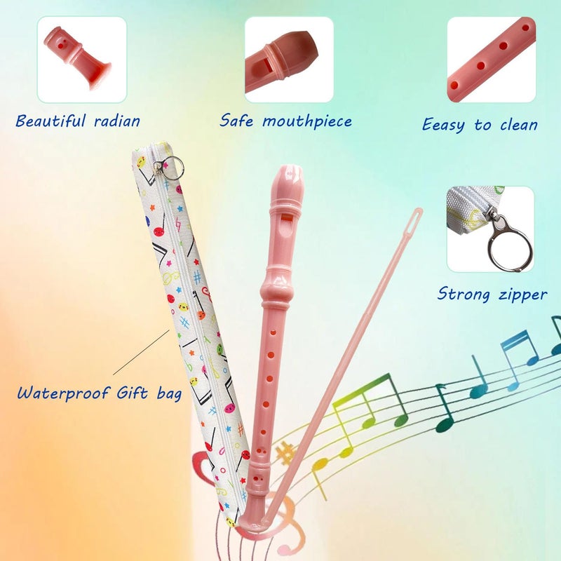 Auteey 8 Hole German style Soprano Recorder for Beginners,Music Flute with Gift Case Bag Cleaning Rod For Home Entertainment (Pink) - Image 4