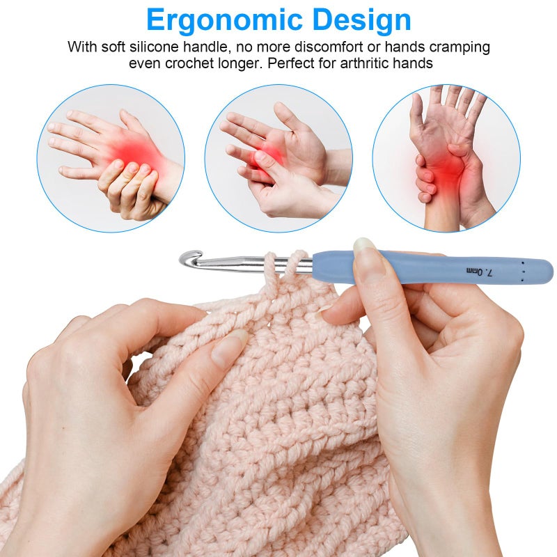 MECHEER Large Crochet Hooks 5 Sizes Crochet Hook Set, 29 Pack Yarn Needle Kits for Beginners, Knitting Needles with Ergonomic Handles for Arthritic Hands, 6.5mm 7.0mm 8.0mm 9.0mm 10.0mm Crochet Needle Kit - Image 4