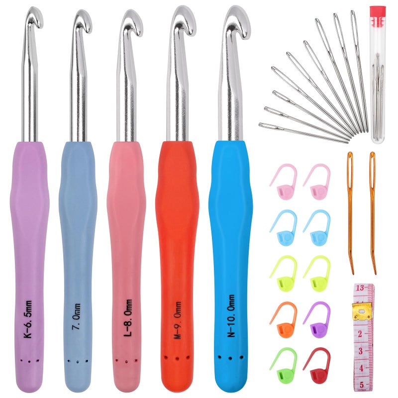 MECHEER Large Crochet Hooks 5 Sizes Crochet Hook Set, 29 Pack Yarn Needle Kits for Beginners, Knitting Needles with Ergonomic Handles for Arthritic Hands, 6.5mm 7.0mm 8.0mm 9.0mm 10.0mm Crochet Needle Kit - Image 1