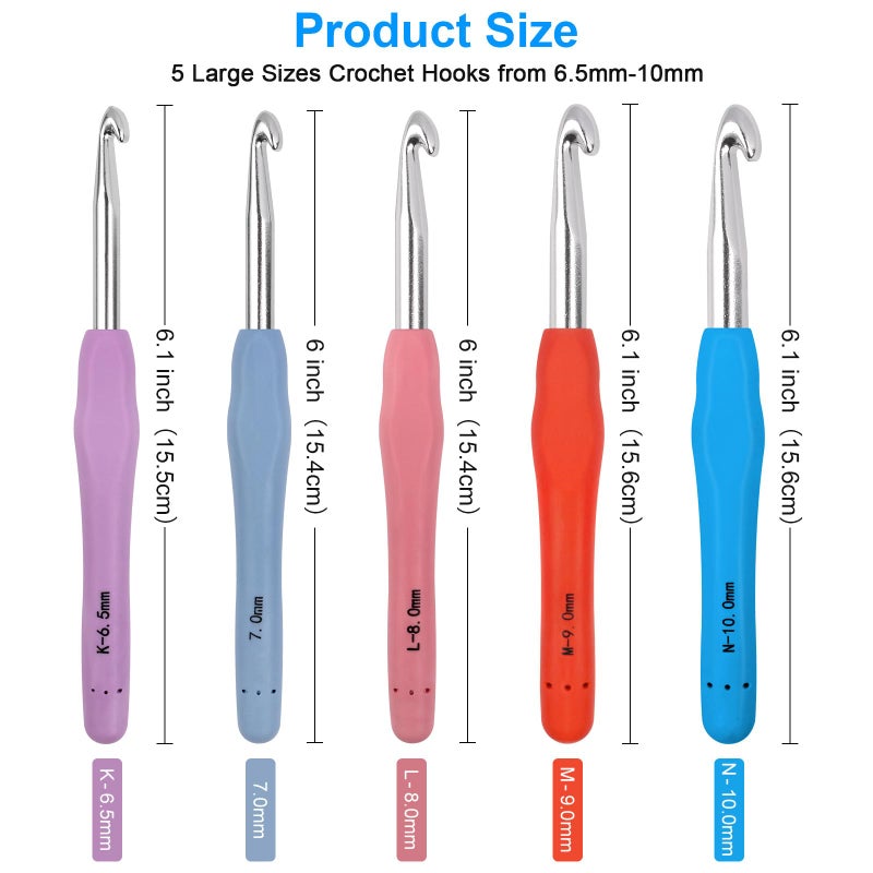 MECHEER Large Crochet Hooks 5 Sizes Crochet Hook Set, 29 Pack Yarn Needle Kits for Beginners, Knitting Needles with Ergonomic Handles for Arthritic Hands, 6.5mm 7.0mm 8.0mm 9.0mm 10.0mm Crochet Needle Kit - Image 2