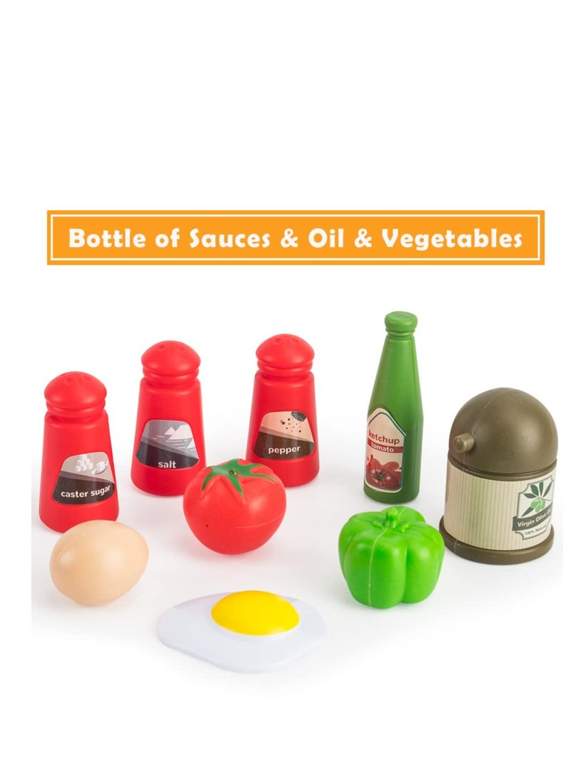 Excefore Toddler Pretend Cooking Playset, Play Kitchen Toys Set with Pans, Utensils, Cookware, Canned Vegetables, Suitable for Gift for Girls Boys (Pink, 32Pcs ) - Image 5