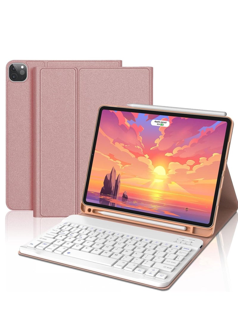 iPad Air 5th/4th Pro 11 inch Case with Detachable Wireless Keyboard Case with Pencil Holder Stand Folio Cover for Gen 2020/2022 Pro 4th 3rd 2nd 1st Gen Rose Gold