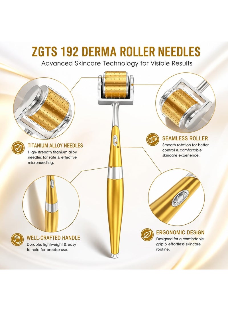 ZGTS Professional Gold Plated 192 Needles Titanium Alloy Derma Roller, 0.5mm, Gold - Image 4