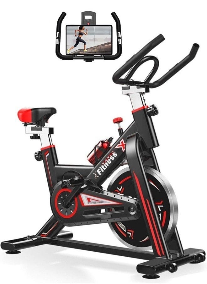 Fitness World Exercise Bike with iPad Holder, Home Gym Exercise Bike with LCD Screen and Professional Seat  - Image 1