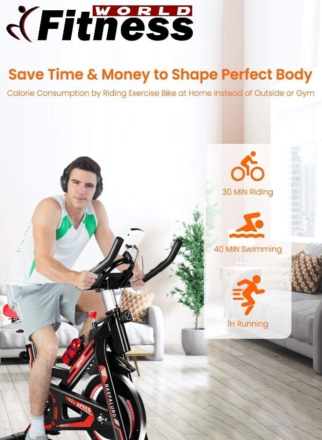 Fitness World Exercise Bike with iPad Holder, Home Gym Exercise Bike with LCD Screen and Professional Seat  - Image 2
