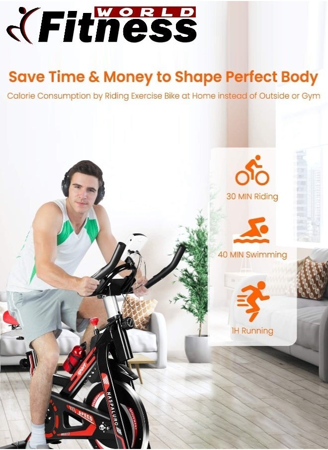Fitness World Exercise Bike with iPad Holder, Home Gym Exercise Bike with LCD Screen and Professional Seat  - Image 5