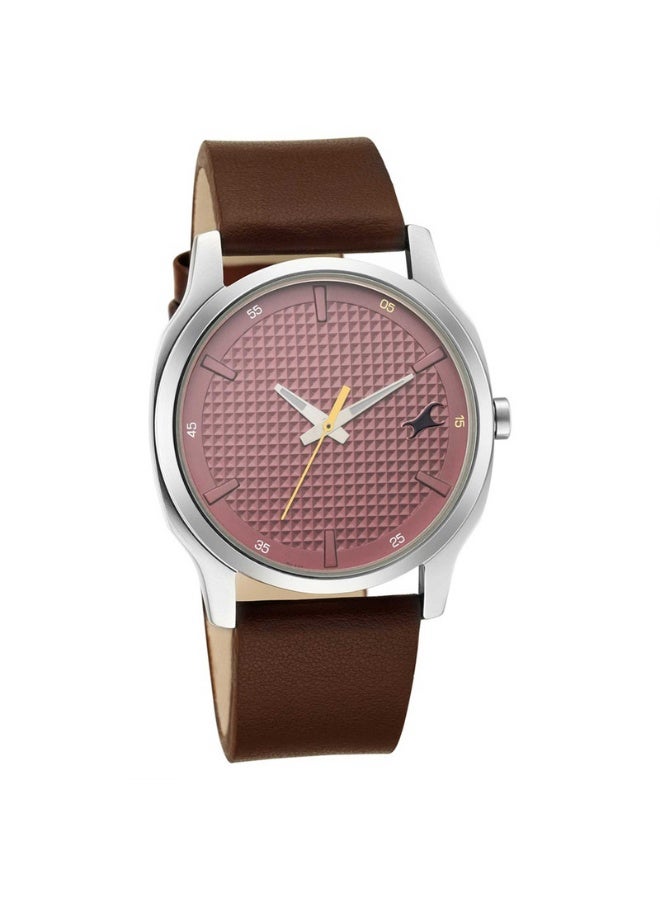 fastrack ساعة أنالوج للرجال ستانرز 1.0 3255SL01 - قرص أحمر، حزام جلد بني، حركة كوارتز - Image 1