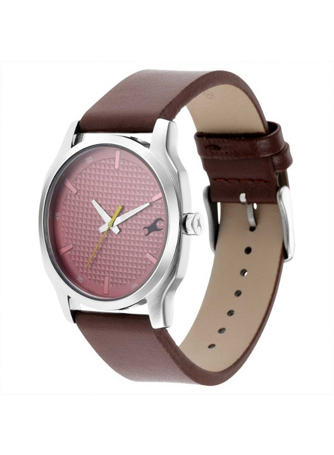 fastrack ساعة أنالوج للرجال ستانرز 1.0 3255SL01 - قرص أحمر، حزام جلد بني، حركة كوارتز - Image 2