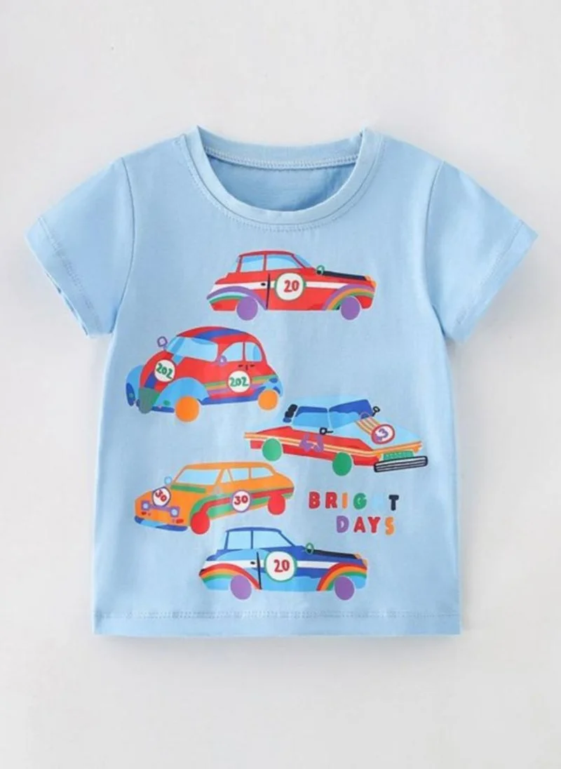 يونيكي Blue Graphic Printed Round Neck Cotton T-shirt