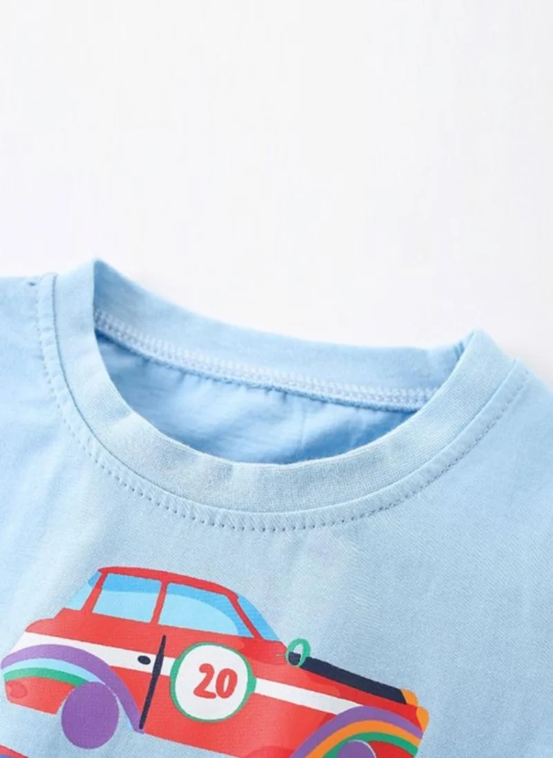 يونيكي Blue Graphic Printed Round Neck Cotton T-shirt