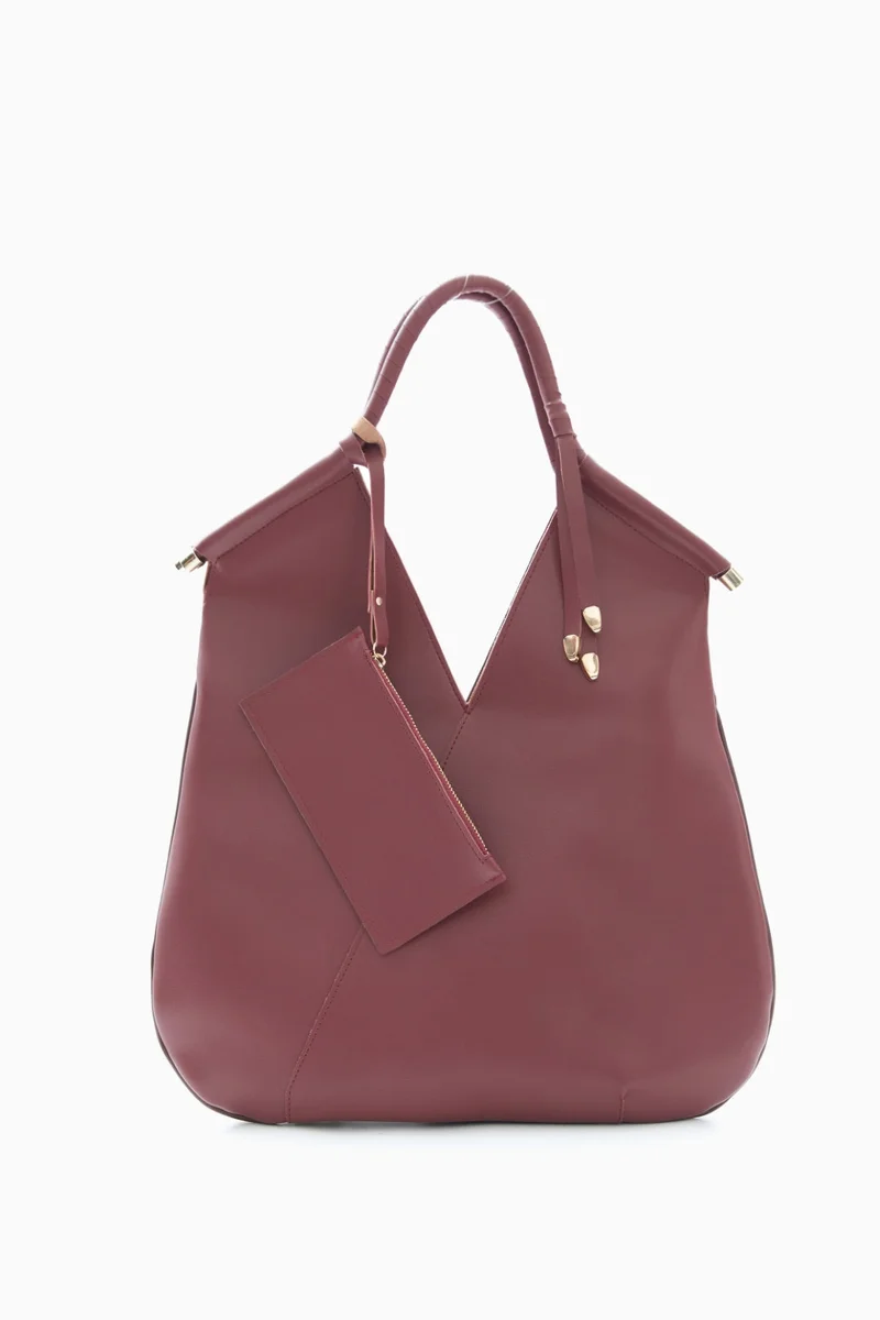 Wecre8 Maroon V-Cut Tote Bag by WECRE8