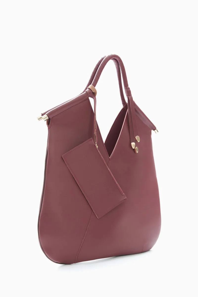 Wecre8 Maroon V-Cut Tote Bag by WECRE8