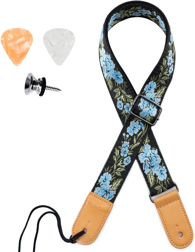 EYESHOT Ukulele Strap, Hawaiian Jacquard Spring Flower Ukelele Shoulder Strap, Suitable for Soprano Concert Tenor Baritone String Instruments - Image 1